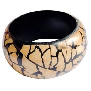VTG 80s Safari Wide Bangle Bracelet Chunky Tribal Resin Crackle Large SZ 8.25"